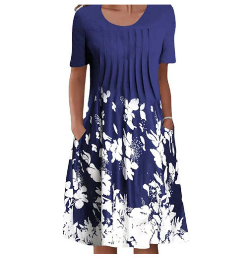 Casual Floral Round Neck Mid-Length Straight Dress