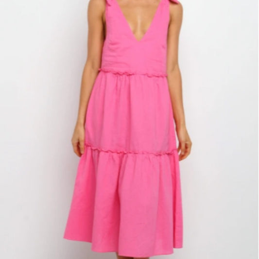Bow Tie Mid-length Dress With Ruffles