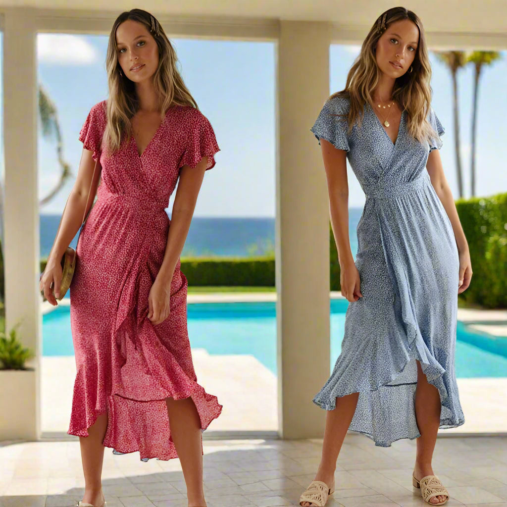 Floral V-neck short-sleeved summer dress