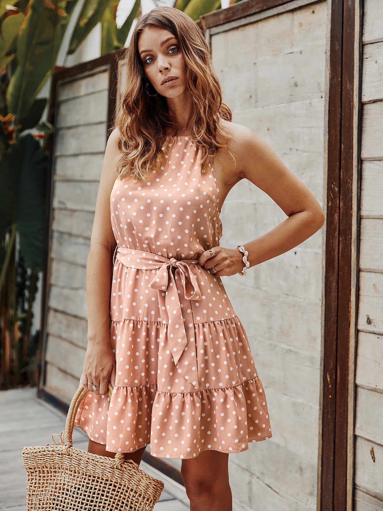 Short skirt stand alone polka dot dress