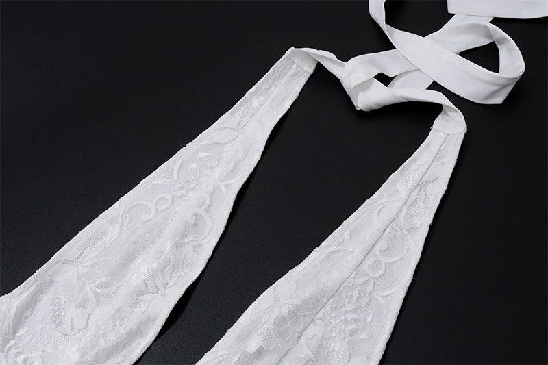 Hollow-out Halter Lace Up Fake Two Pieces Slim-fit Hip Skirt
