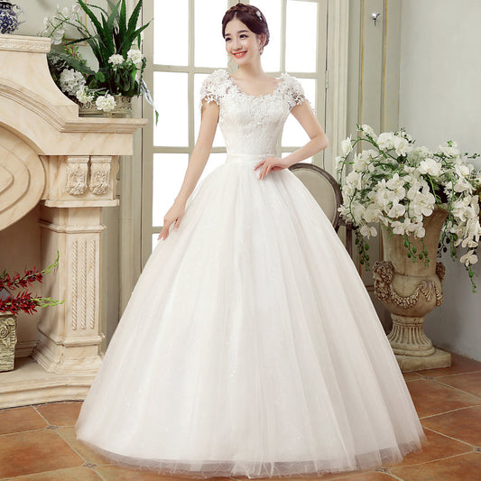Spring Elegance Slim Fit Bridal Gown with Korean Lace Flower Details