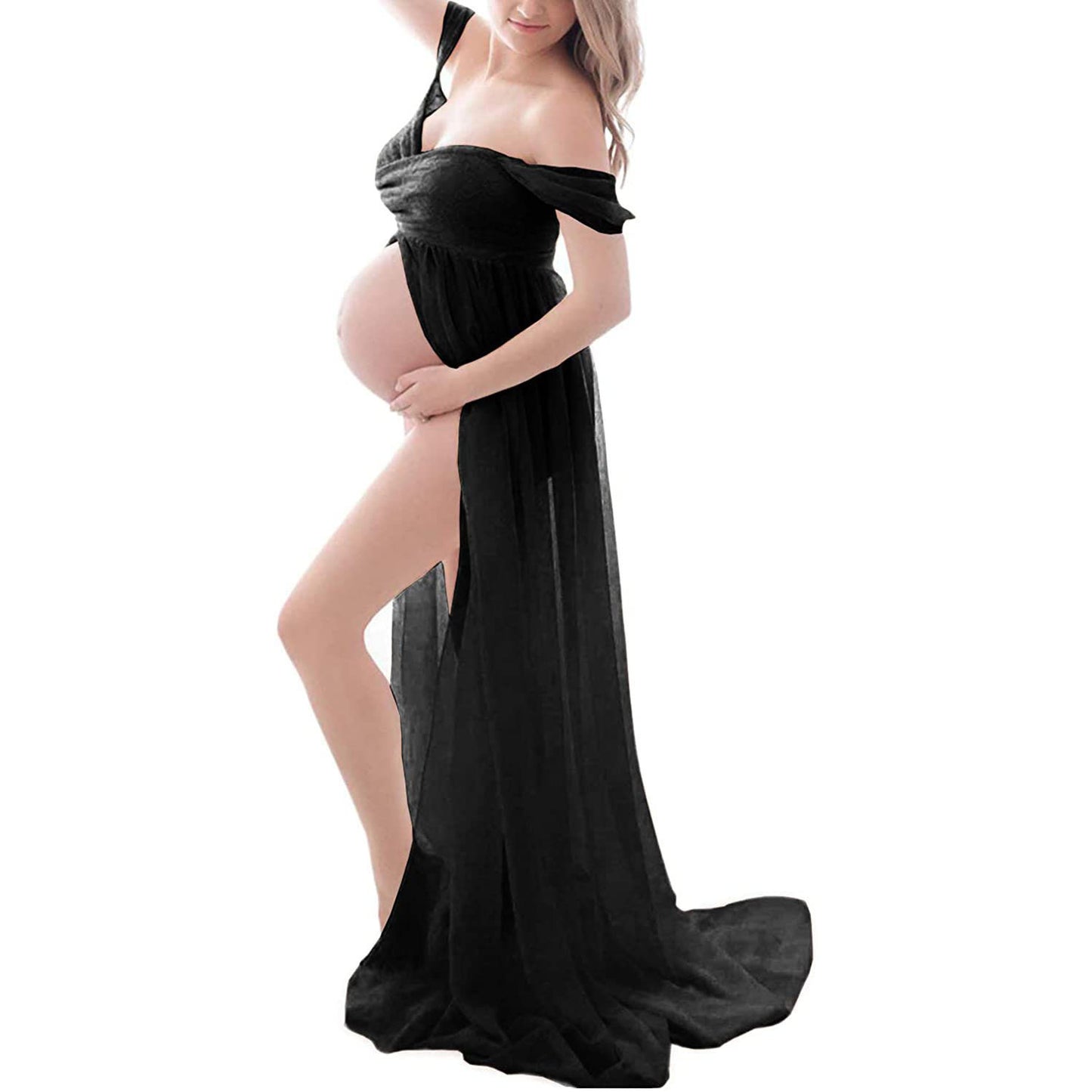 Chiffon Maternity Strapless Solid White Dresses For Photo Shoot