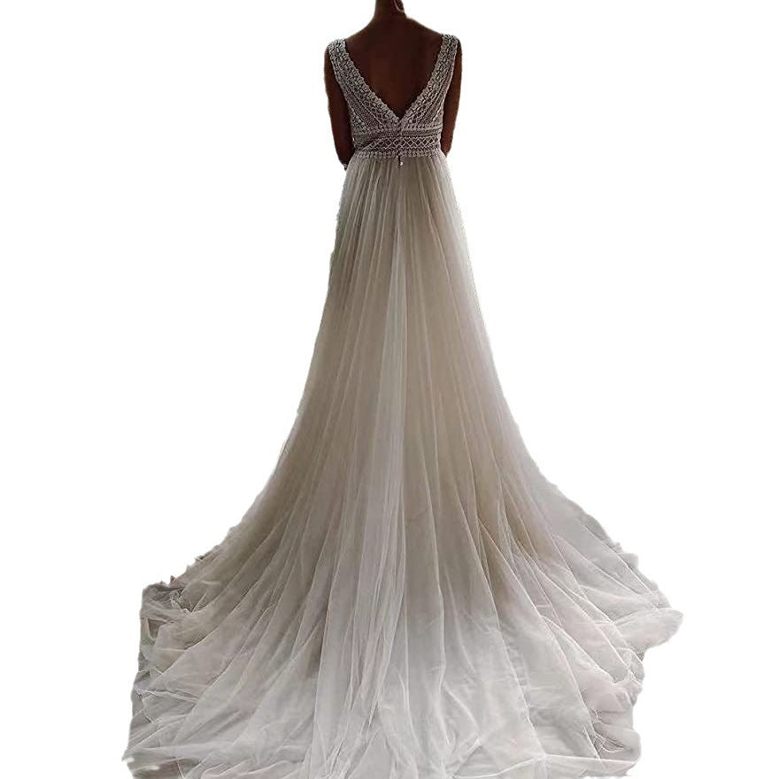 Endless Elegance Boho Beach Wedding Gown - Lace See-Through Waist Slimming Outdoor Mesh Bridal Dress