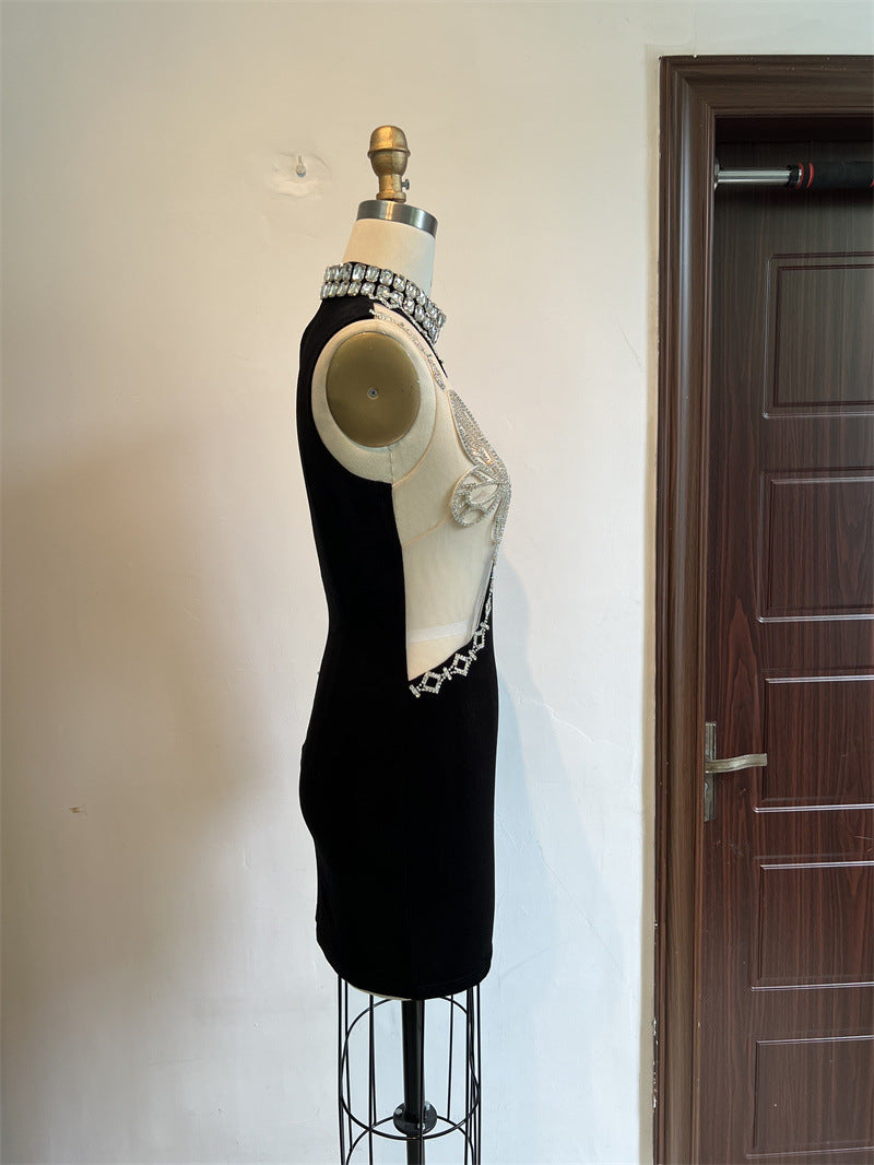Beautiful Rhinestone Butterfly Sexy Shoulder Sleeve Short Dress Luxury Design Sense