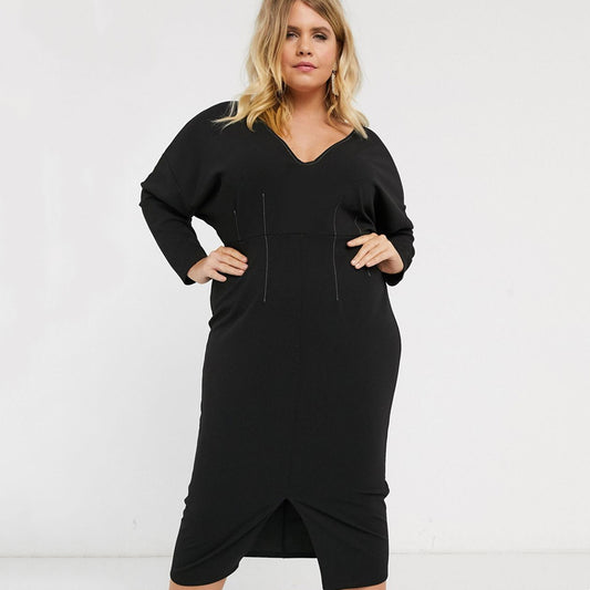 Chubby Knitted Wastband Slimming Front Slit Dress
