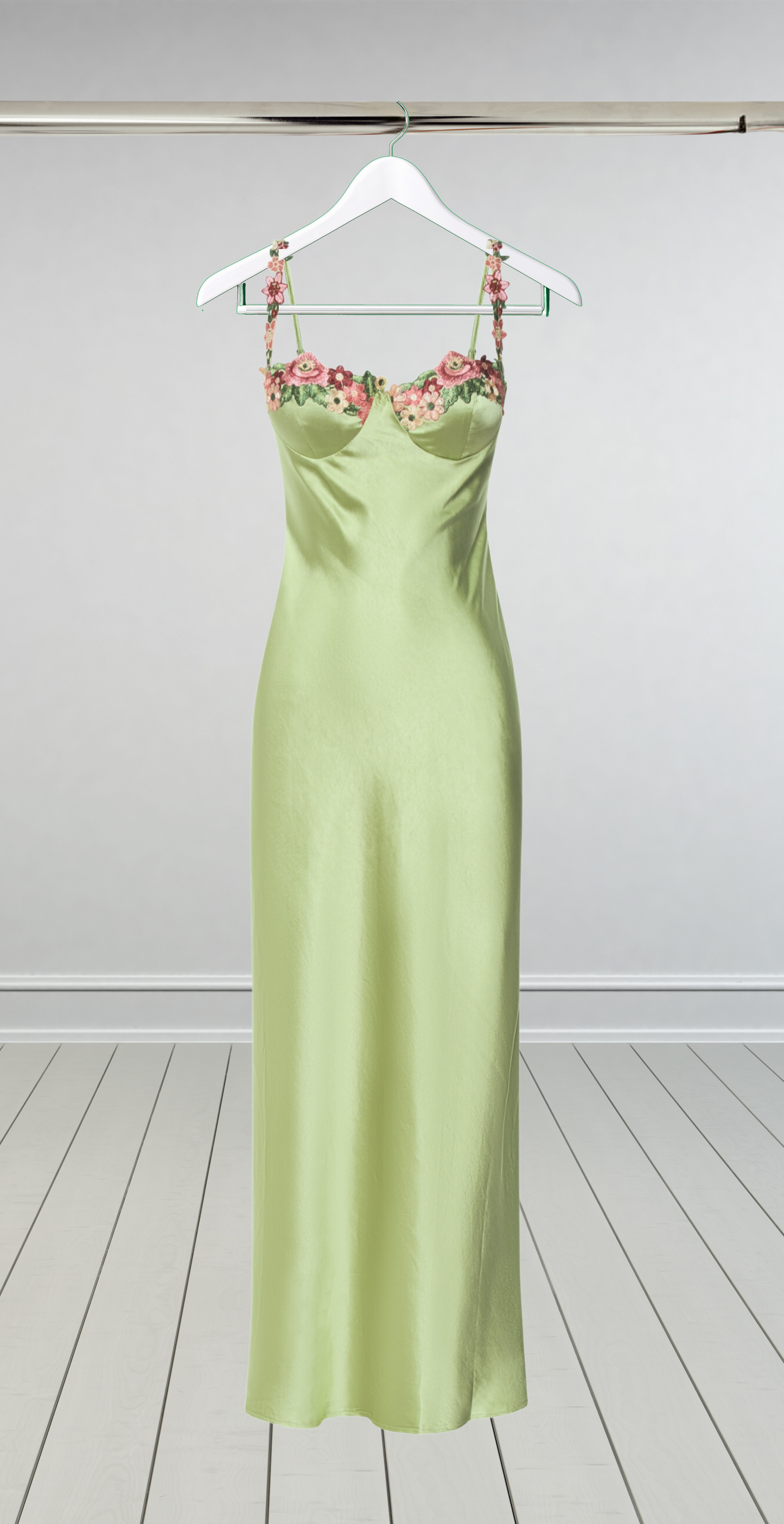 Kenzie Maxi Green Dress Embroidered Lace Solid Color Long Dress