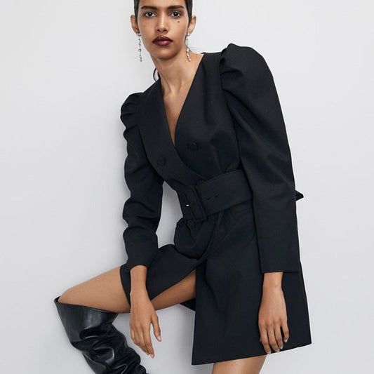 Women's fitted belt dress jacket