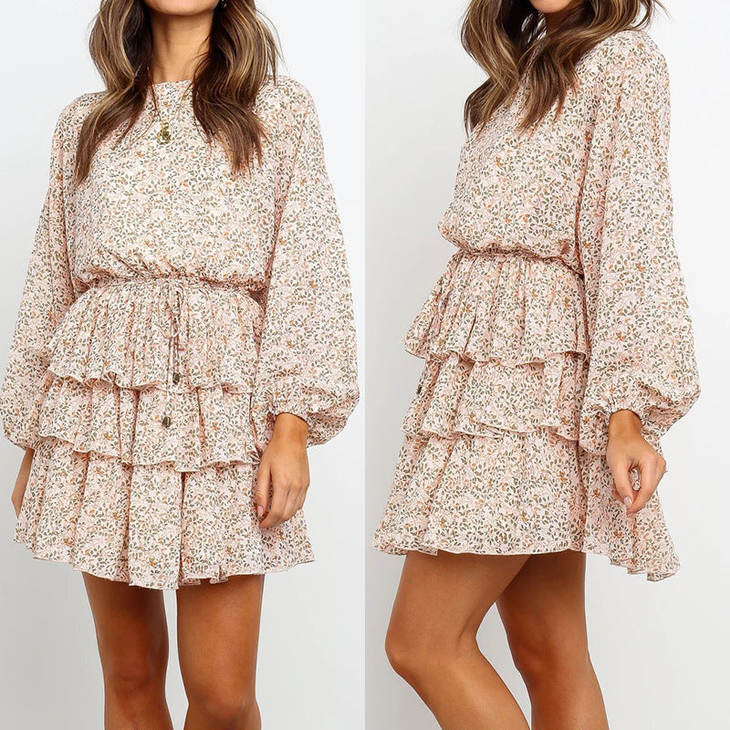Classic round neck print dress
