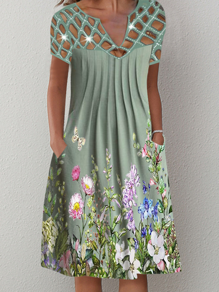 Casual Floral Round Neck Mid-Length Straight Dress