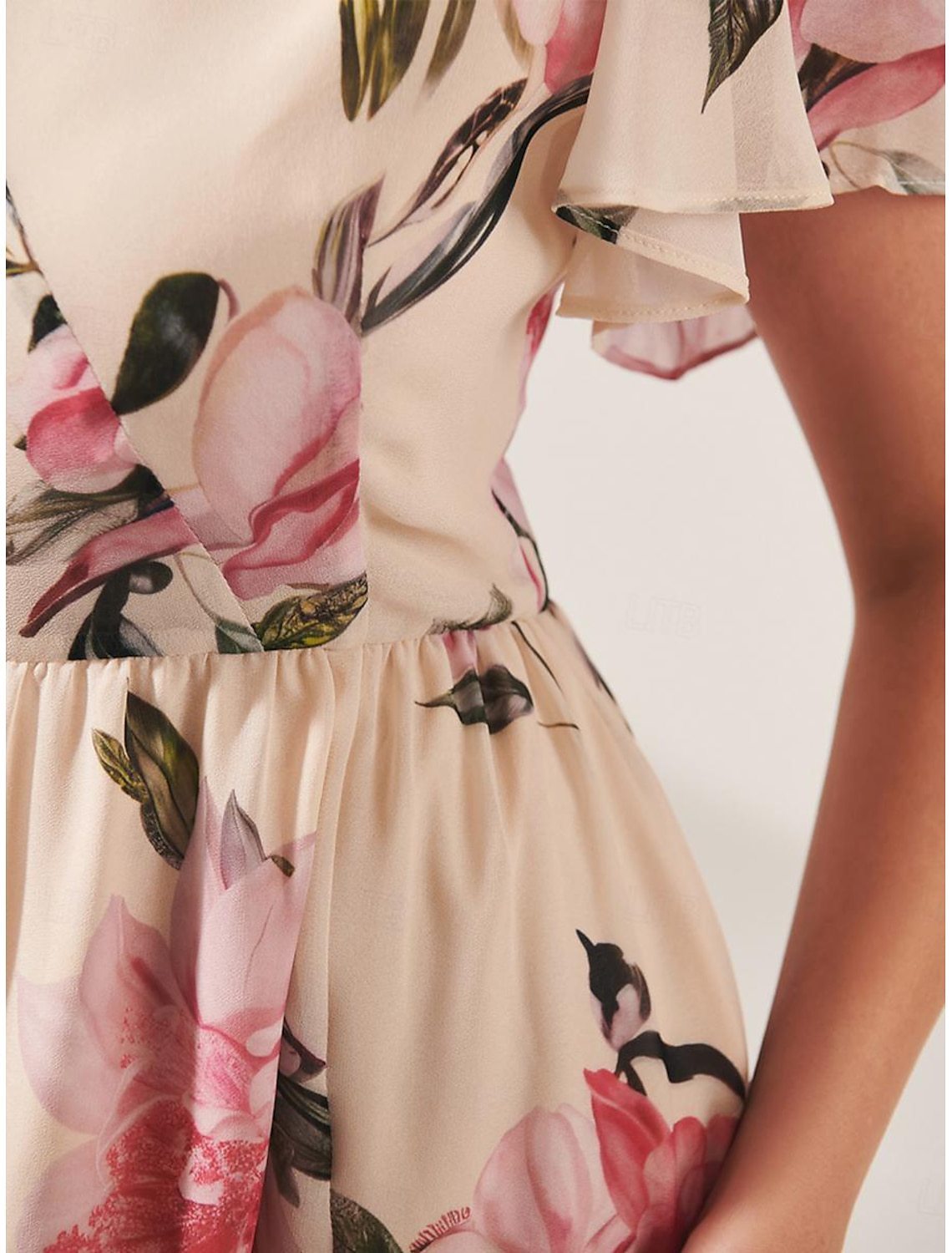 Floral A-Line V-neck Mid-length Slim-fit Printed Dress| Womens Day Dresses