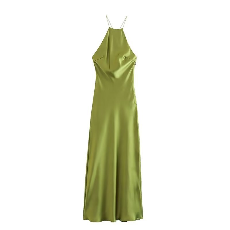 European And American Style Sling Silk Satin Texture Dress