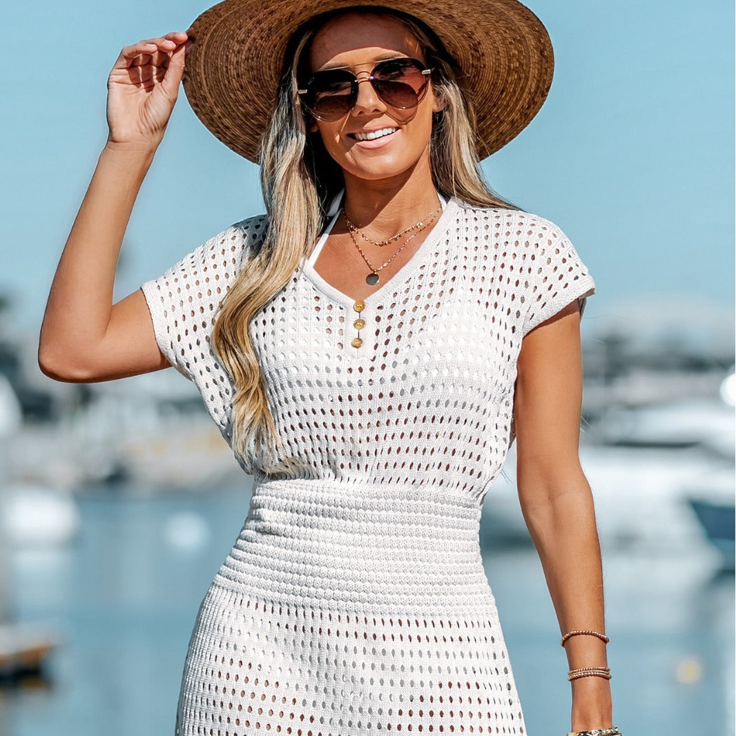Beach Dress Women's Seaside Vacation Bikini Swimsuit V-neck Blouse Sun-protective Clothing