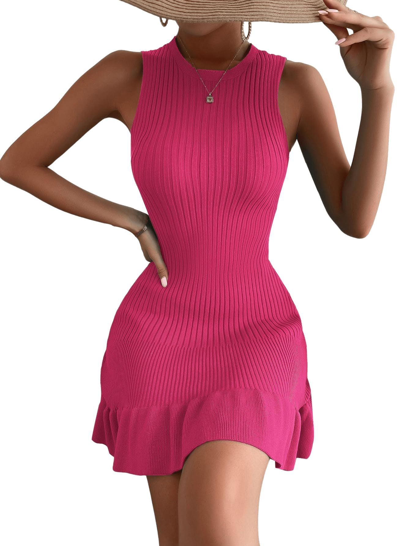 Dress Women's Mid-length Flounced Slim Sleeveless