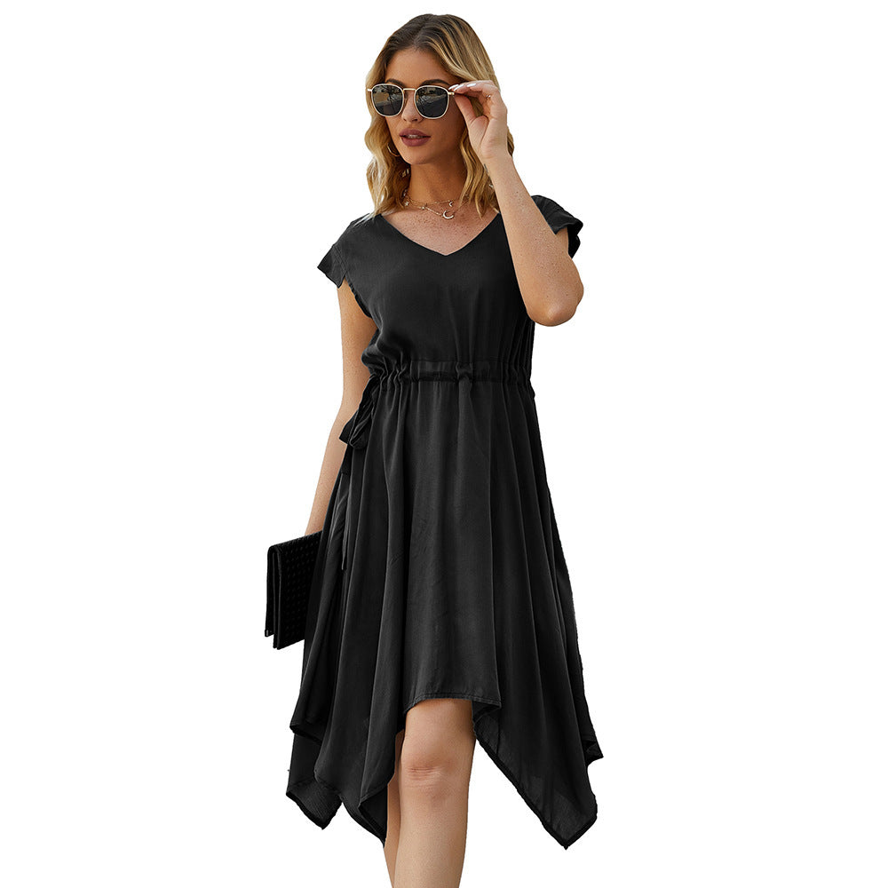 Women's V-Neck Mid Length Irregular Dress