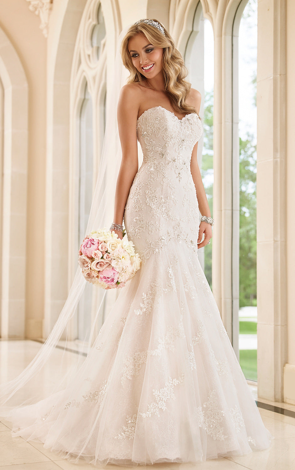Trailing Lace Wedding Dress – Tube Top & Long Skirt wedding dress tube top lace wedding dress