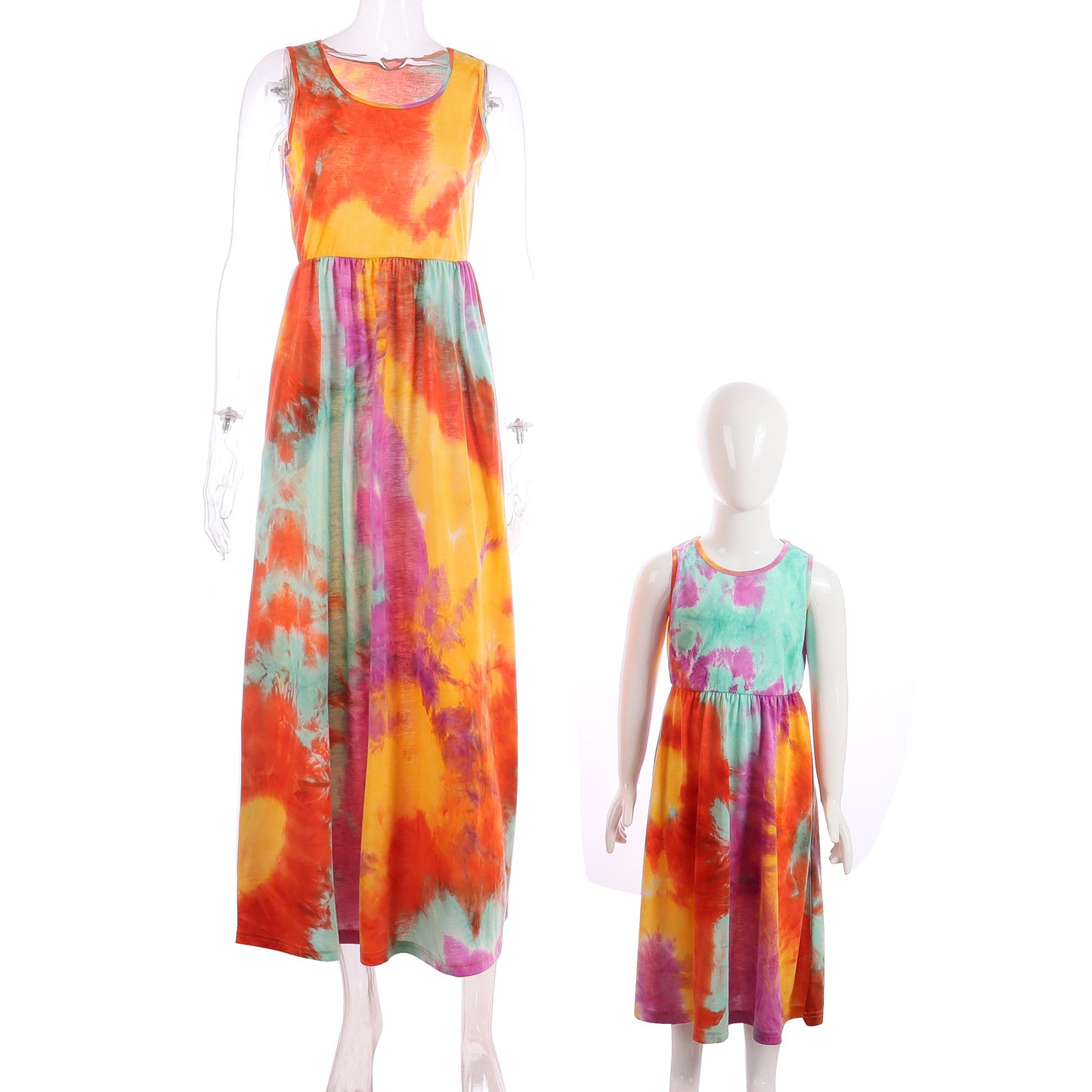 Matching Mommy and Me Dresses - Casual Mother-Daughter Outfits for Spring & Summer | White, Black, Tie-Dyed | Sizes XS-2XL