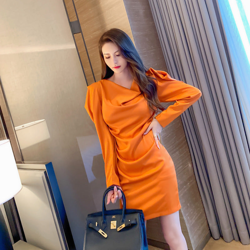 Women's Clothing Temperament Goddess Style Pile Collar Dress Puff Sleeve Fashionable Skirt