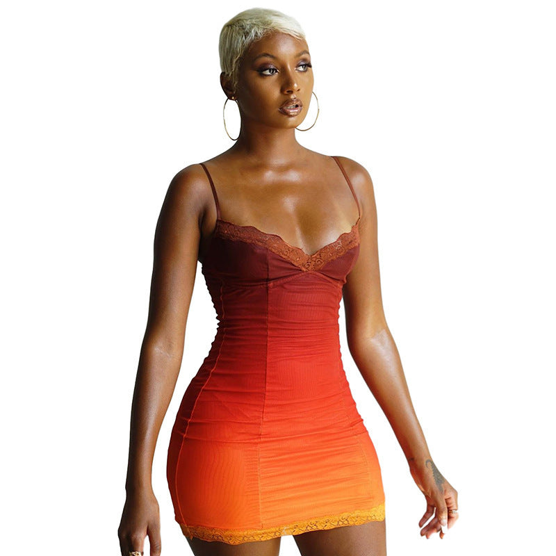 Stitching sexy bag hip slim all-match dress