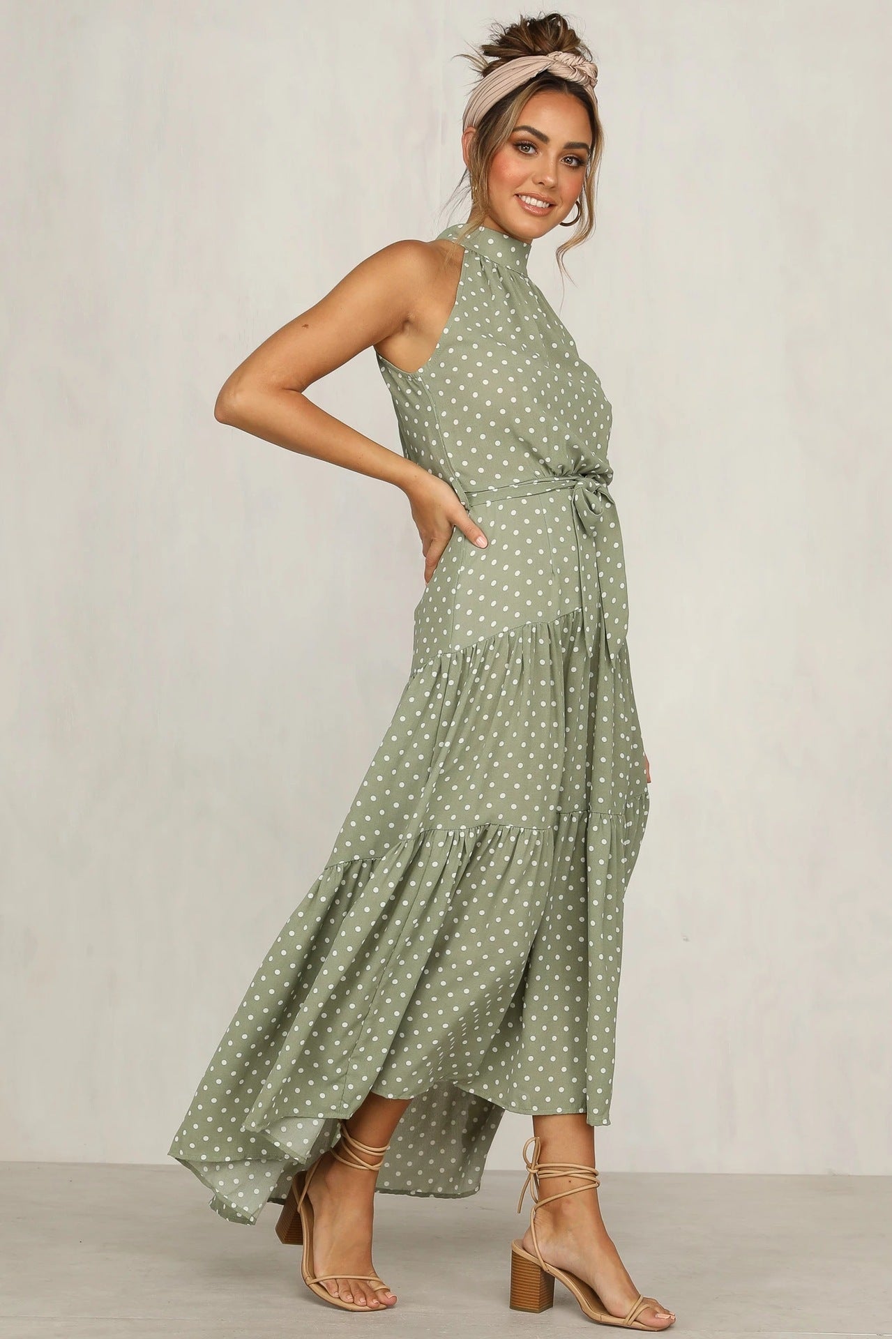 Ruffled round neck sleeveless dress
