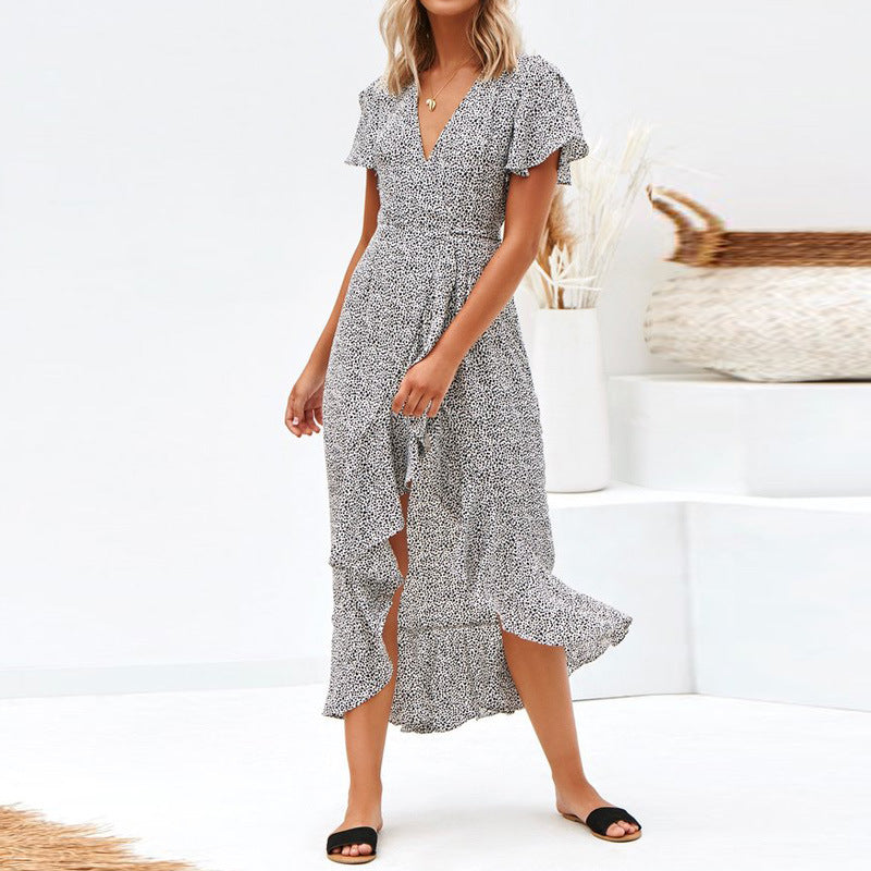 Floral V-neck short-sleeved summer dress