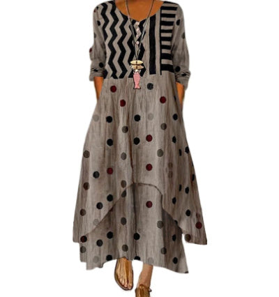 Women's Printed Long Sleeve Irregular Dress