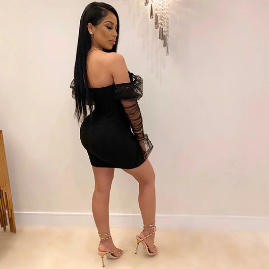 Mesh long sleeve dress