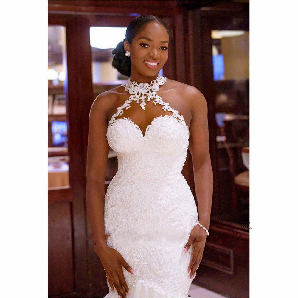 Vintage Lace Beaded Wedding Dresses Sheer Neck Mermaid Bridal Dress Sexy Cheap Wedding Gowns | Vintage Lace Beaded Wedding Dress