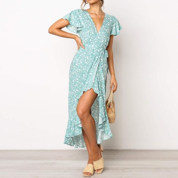 Floral V-neck short-sleeved summer dress