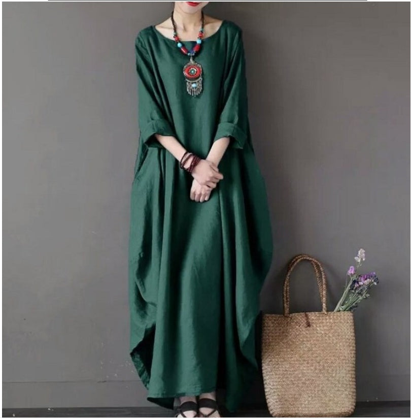 Plus size cotton and linen dress