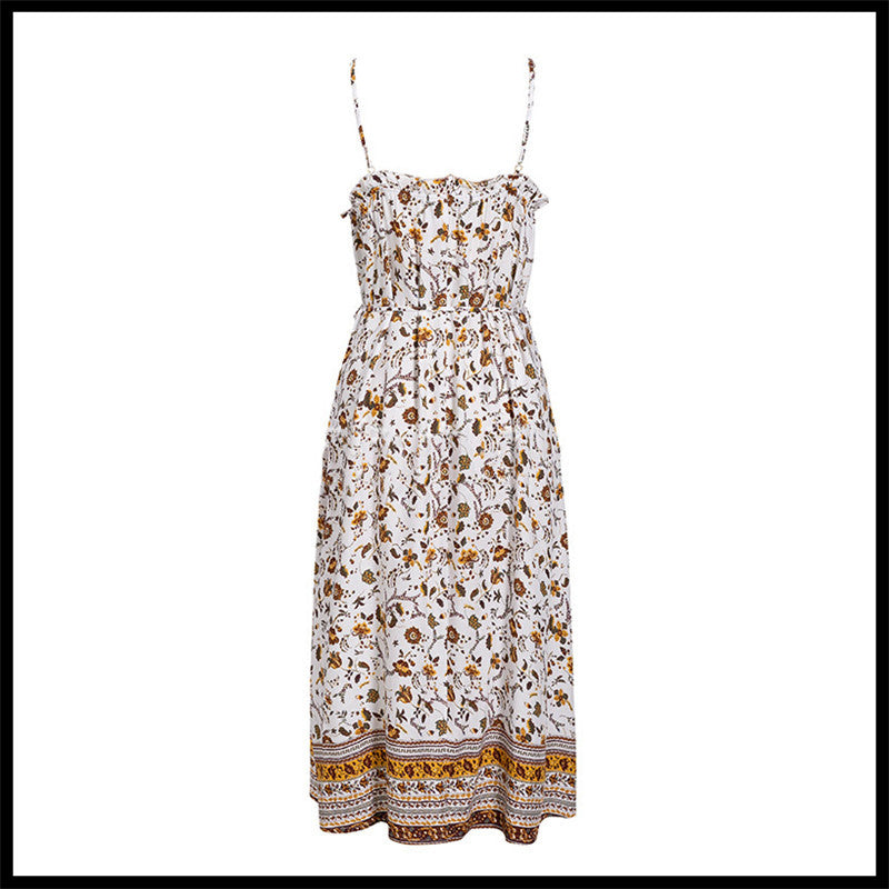 Mid-length dress with belt suspenders
