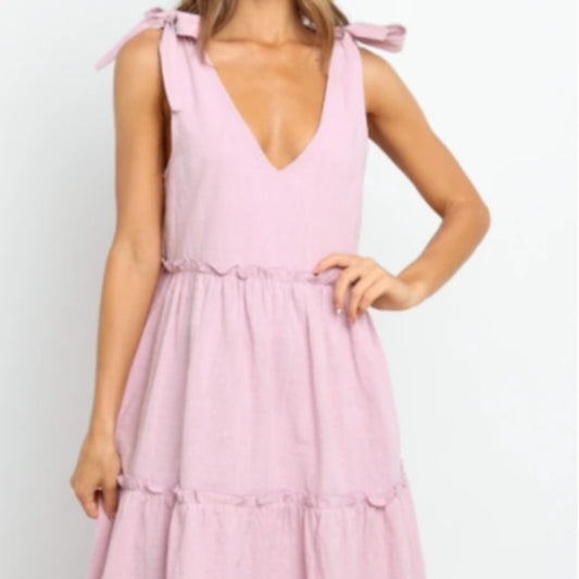 Bow Tie Mid-length Dress With Ruffles