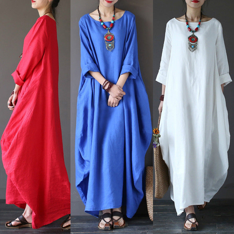 Plus size cotton and linen dress