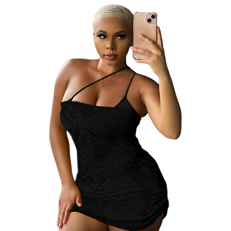 European And American Fashion Sexy Hot Girl Sleeveless Tube Top See-through Hollow Sheath Dress