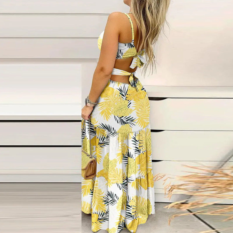 Women's Elegant Sleeveless Printed Lace-up Dress
