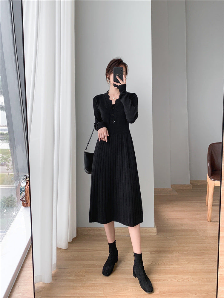 Knitted Dress Woolen Skirt Medium Base Ride Overknee Dress
