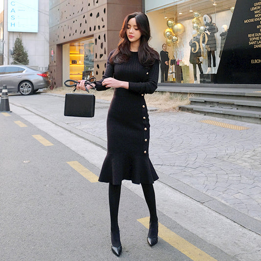 Autumn Mid-length Package Hip Knitted Fishtail Dress