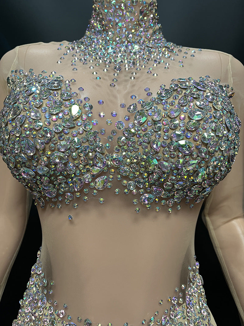 Perspective Gauze Collar Zipper Style Slim Short Dress