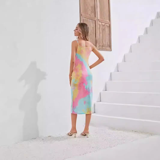 Printed Sleeveless Sling Dress Mid-length Women