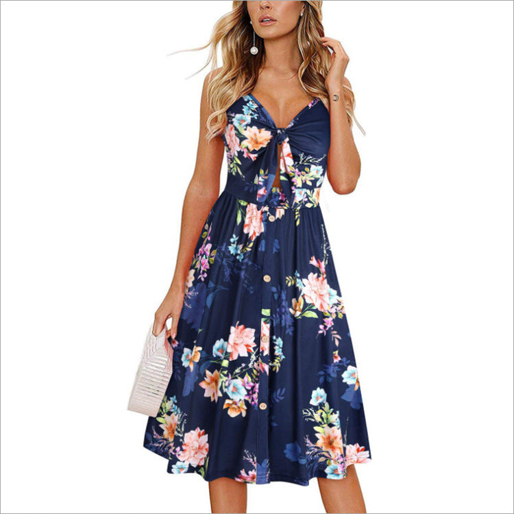 Sleeveless Suspender Slim Mid-length Dress