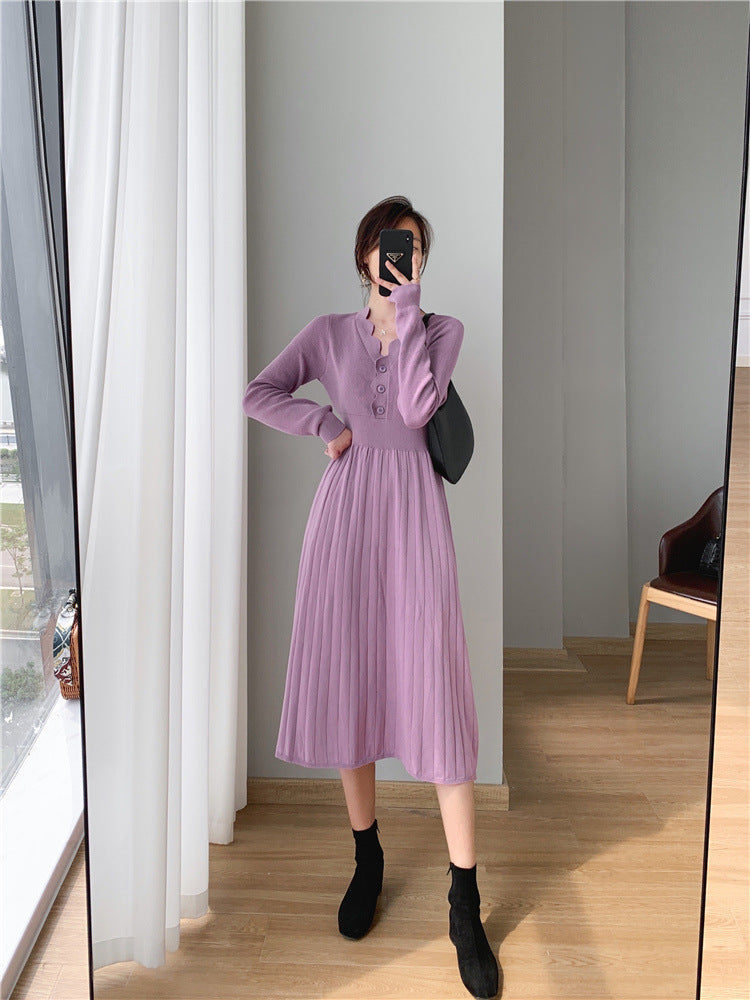 Knitted Dress Woolen Skirt Medium Base Ride Overknee Dress