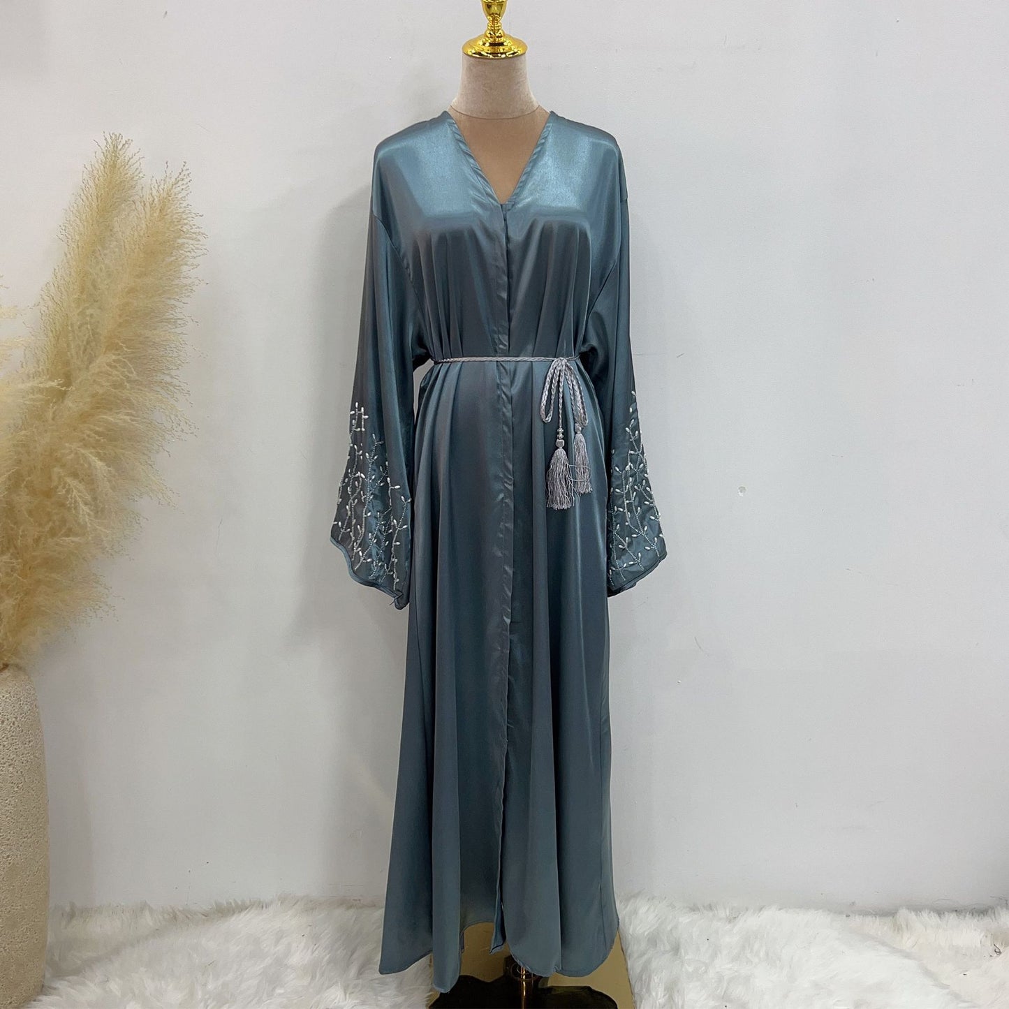 2023 Party Daily Solid Color Handmade Beading Dress Robe