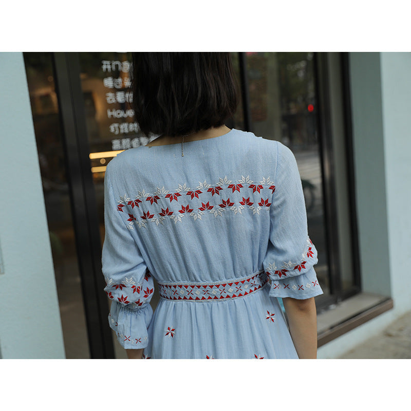 Ethnic Boho Embroidered Dress Women's Beach