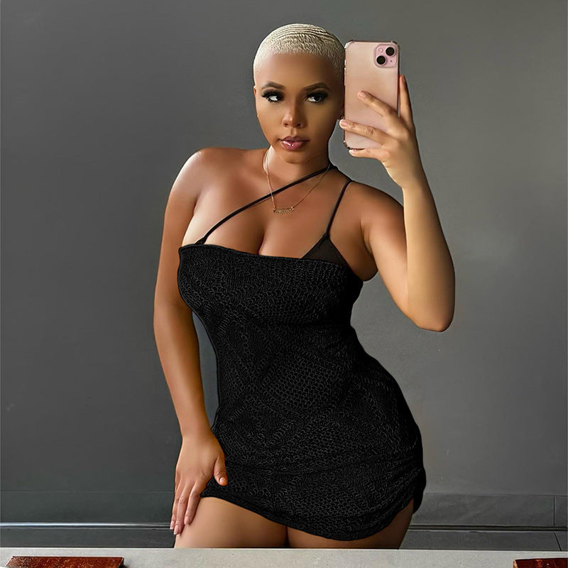 European And American Fashion Sexy Hot Girl Sleeveless Tube Top See-through Hollow Sheath Dress