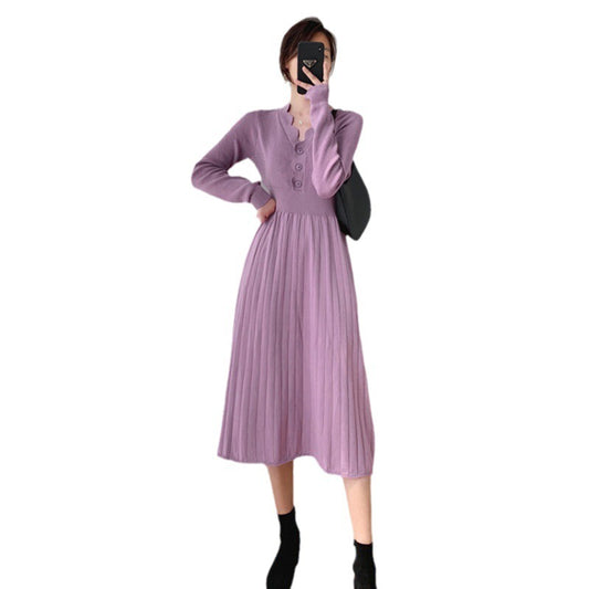 Knitted Dress Woolen Skirt Medium Base Ride Overknee Dress