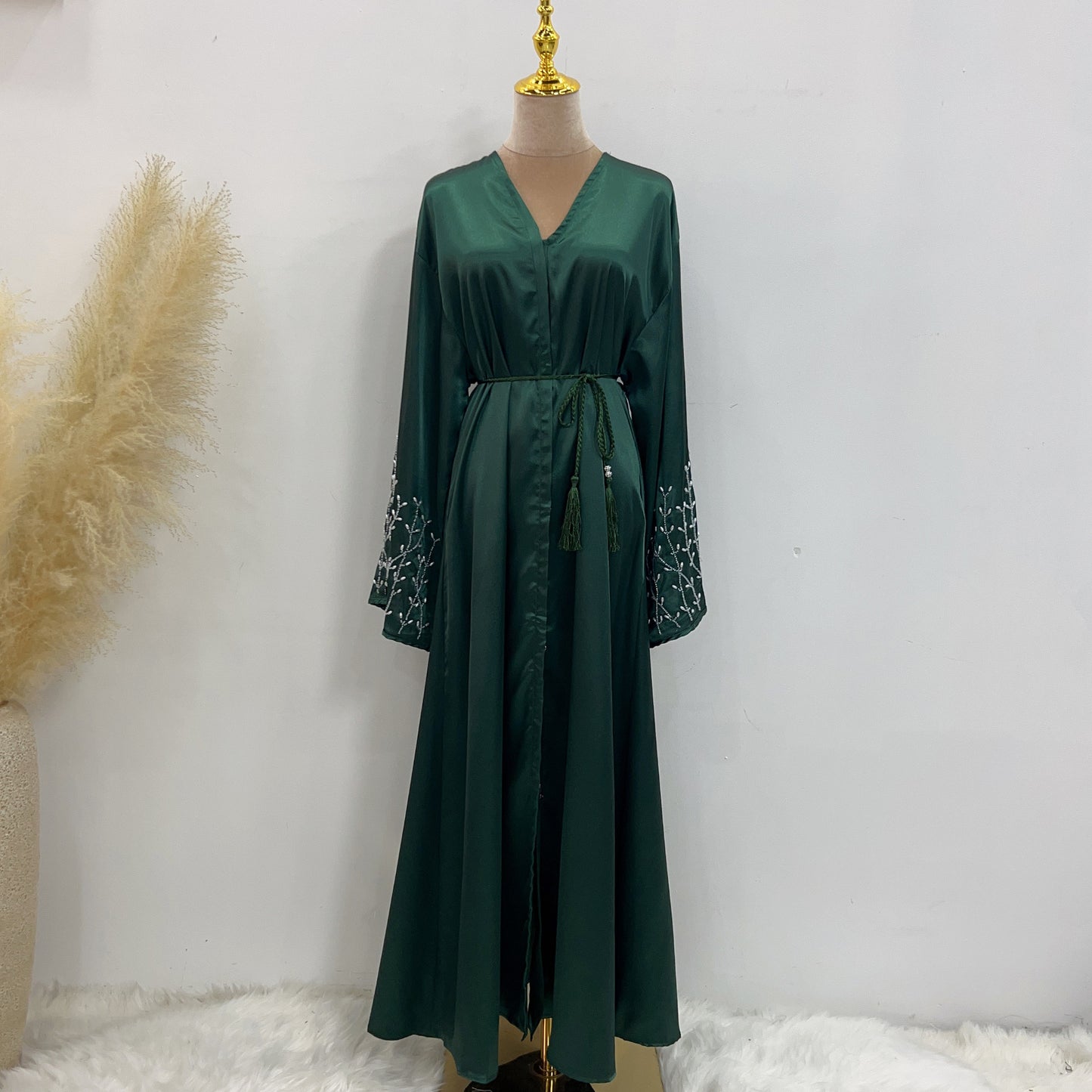 2023 Party Daily Solid Color Handmade Beading Dress Robe