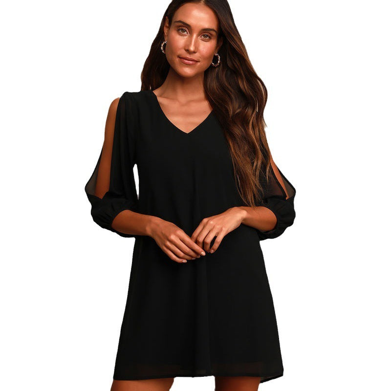 Women's Clothing Chiffon Skirt Loose Off-the-shoulder V-neck