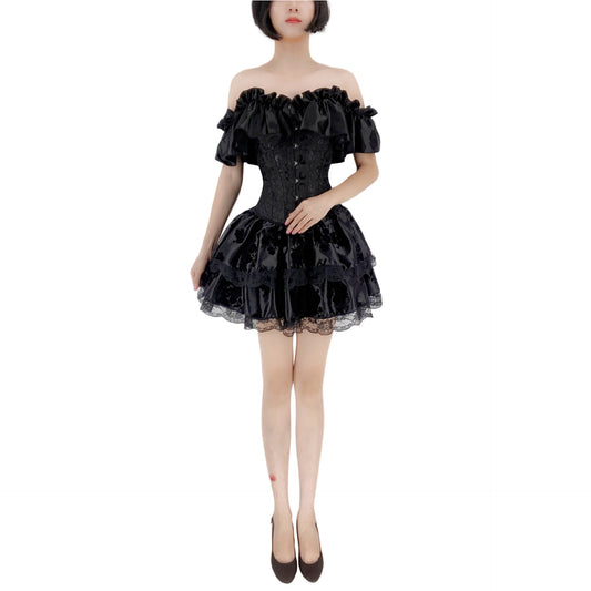 Silky Texture Large Wooden Ear Elastic Off-shoulder Sleeve Formal Dress Suit