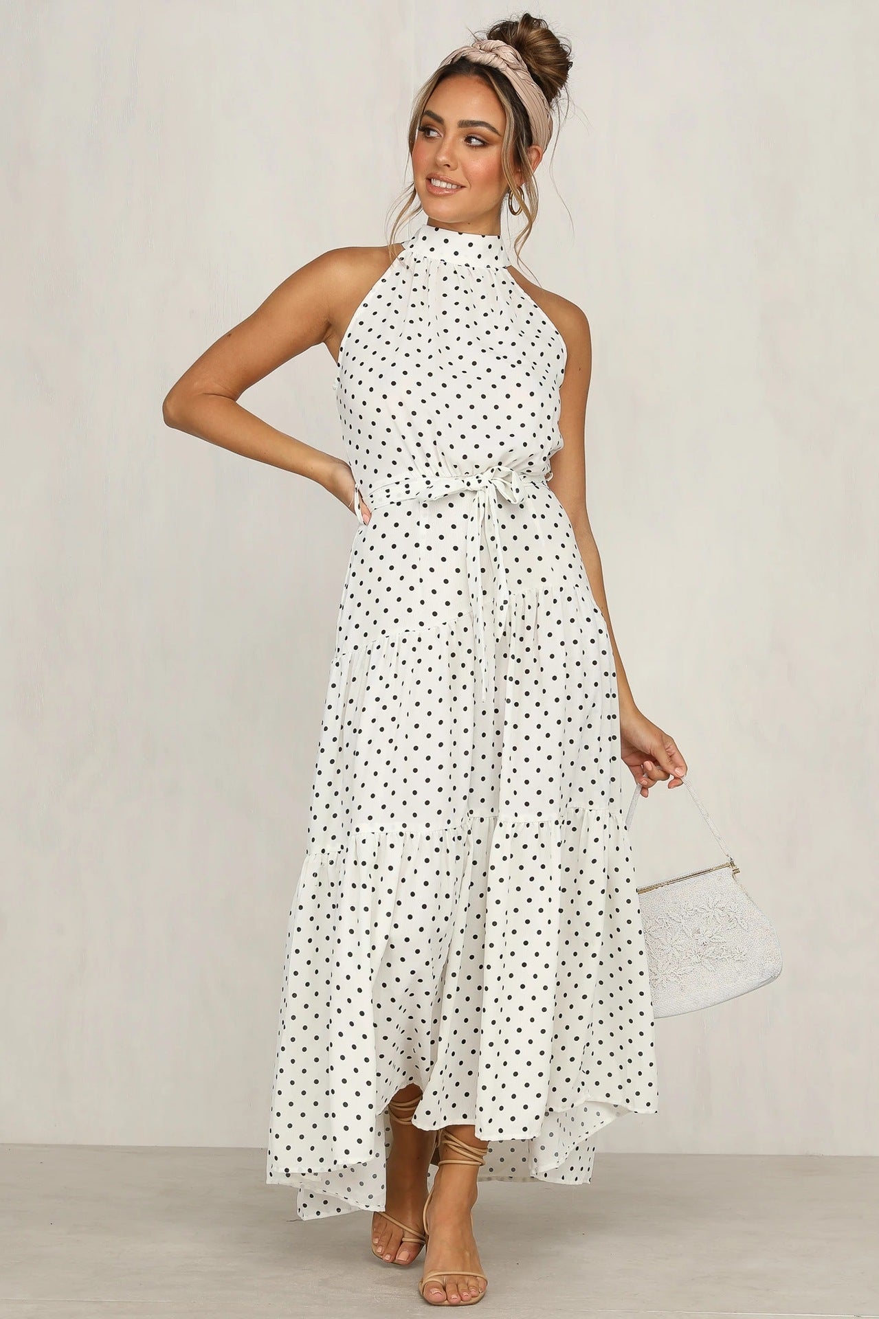 Ruffled round neck sleeveless dress