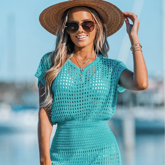 Beach Dress Women's Seaside Vacation Bikini Swimsuit V-neck Blouse Sun-protective Clothing